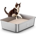 thumbnail image 1 of Caja de arena para gatos Qiuma de acero inoxidable con lados altos, 20 x 15 x 6 pulgadas, 1 of 6