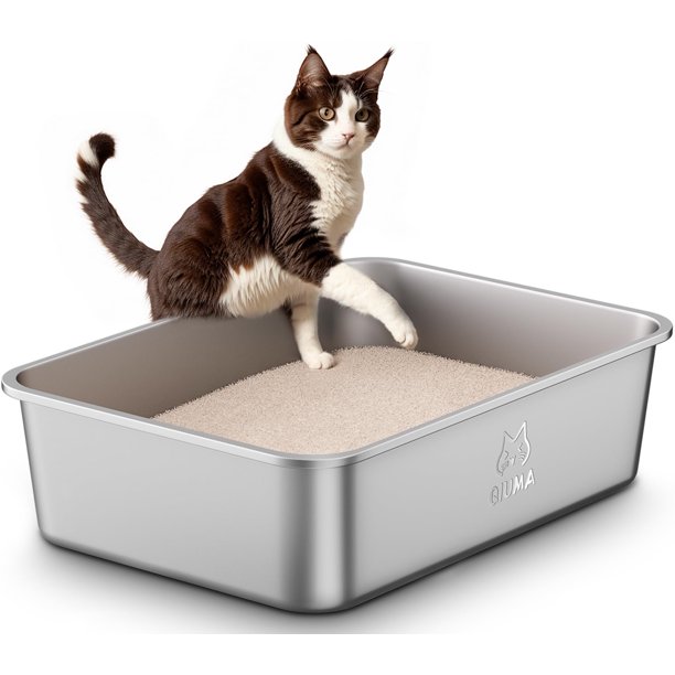 Caja de arena Qiuma de acero inoxidable con lados altos para gatos