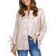 thumbnail image 1 of Blusa Manga Larga Correa Puño Cuello Redondo Sedoso Botón Abajo Casual Moda Cardigan Tops para Mujer Albaricoque S, 1 of 8