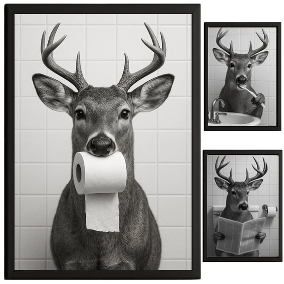 TheNameStore Deer Bathroom Decor Wall Art Farmhouse Photo Picture 8.5 x 11 Photo Print Art Prints Set of 3
