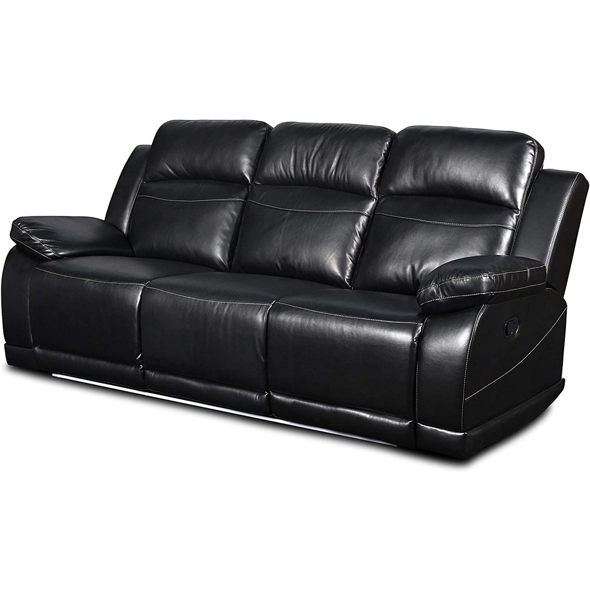 Leatherette Reclining Sofa with LED Trim Lights and Stitched Details