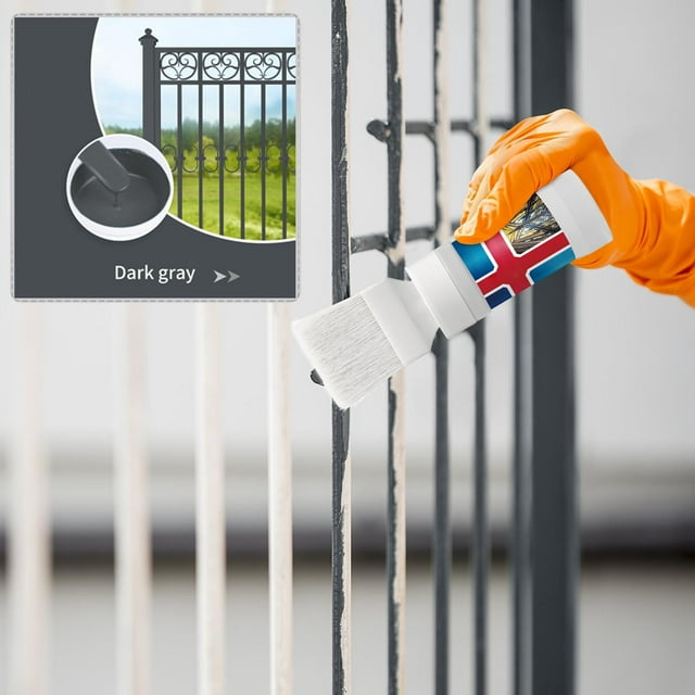 Gray Water Based Rust Proof Metal Paint With Built In Brush Easy Application Rust Prevention Undercoat Protection For Iron Steel Outdoor Use Gray Color Plastic