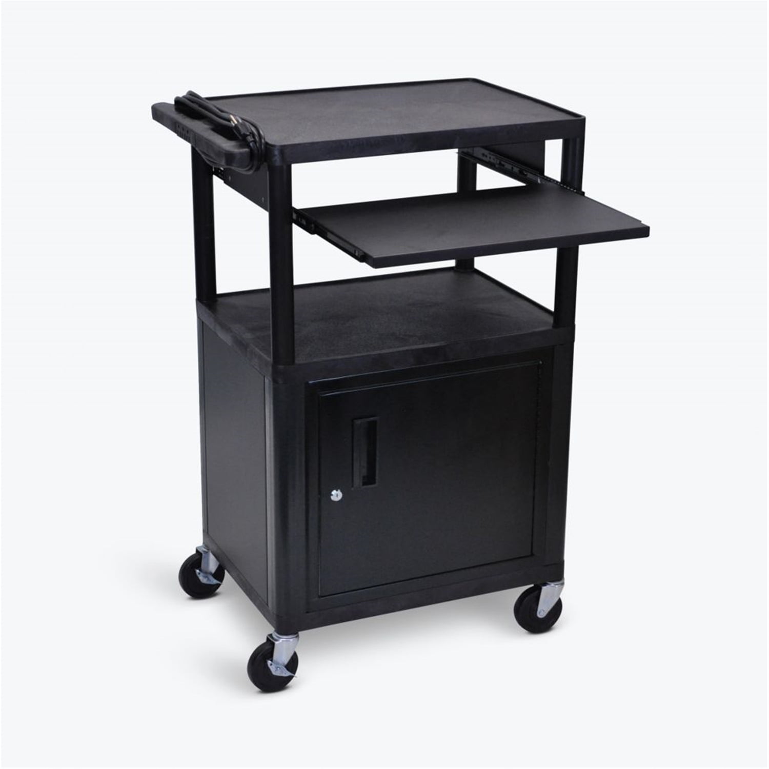 41 Height Black LUXOR LP42CE-B Endura 3-Shelf Presentation Cart with Cabinet 