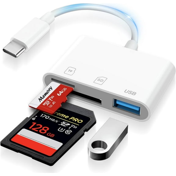 3 IN 1 USB C Camera Adapter, High-Speed SD Card Reader for iPhone 15 16 17, Portable iPhone Adapter with SD MicroSD USB Port for Android Phones, Tablets, and More Devices