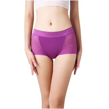 Jalioing Oversized Boyshort Underwear for Women Ice-Slik Plus Size Panty Mid-Waist Lace Stretch Briefs (X-Large  Purple)