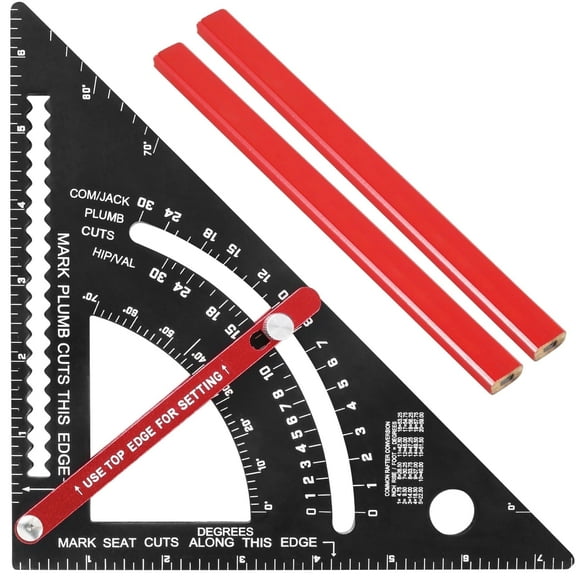 TMWEFUSC 7 inch Speed Square, Carpenter Square, Aluminum Adjustable Rafter Framing Square, Multifunction Woodworking Measuring Tools, Combination Square Angle Carpentry Triangle Ruler with 2 Pencils