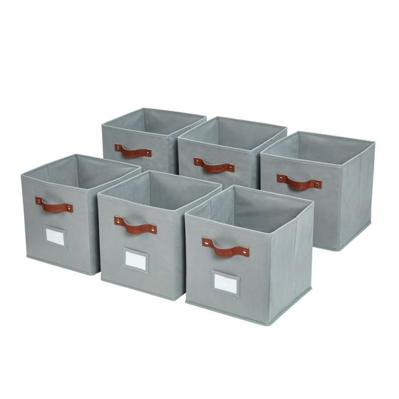 DECOMOMO Cube Storage Bins, Storage Cubes with Handles, Set of 6, Grey