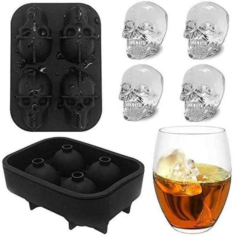 1-3X Whiskey Silicon Ice Cube Maker Mold Mould 3D Skull Halloween Party Tray US 