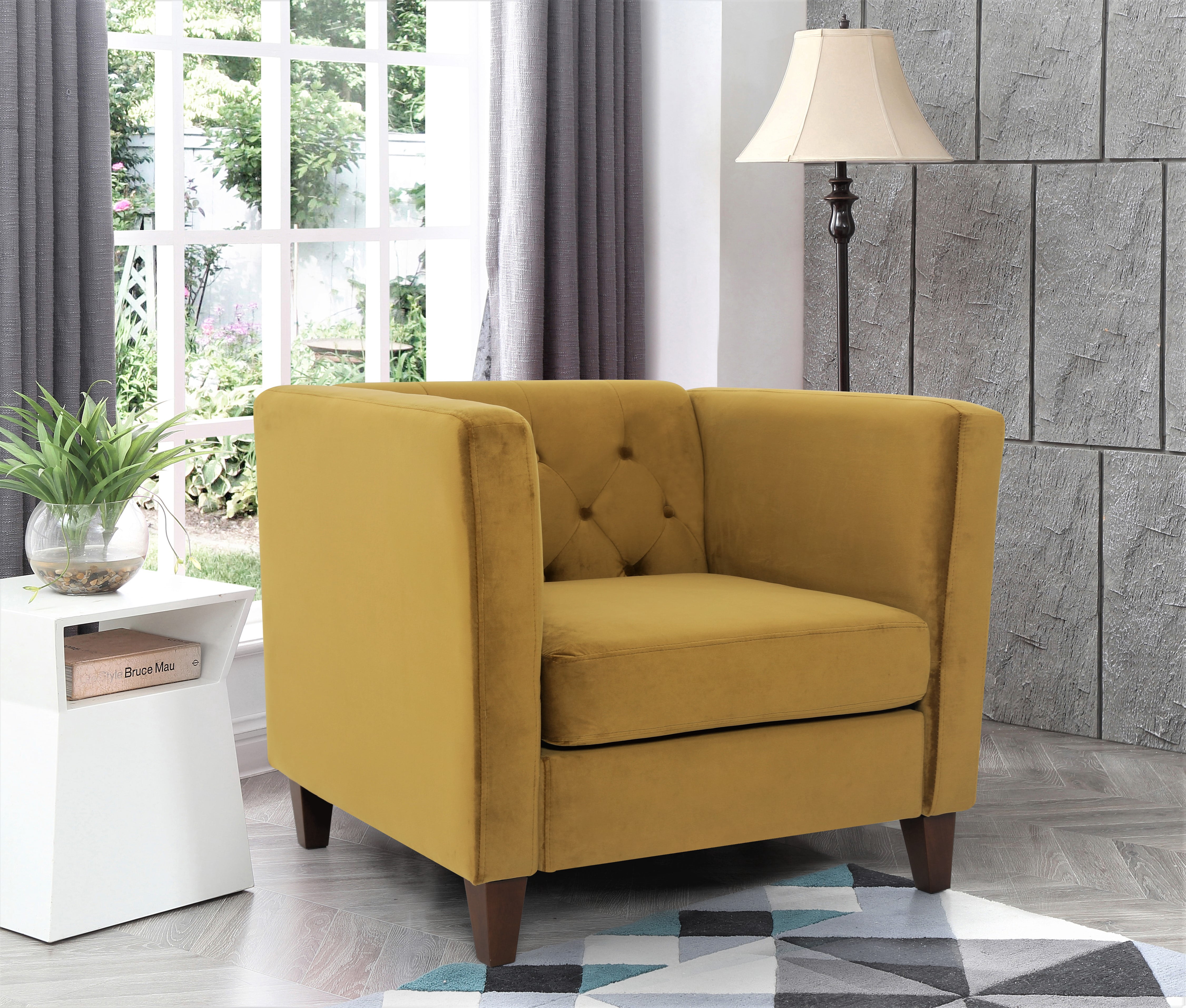 Uspridefurniture Lisette 33.07'' Velvet Square Arm Chair,Yellow