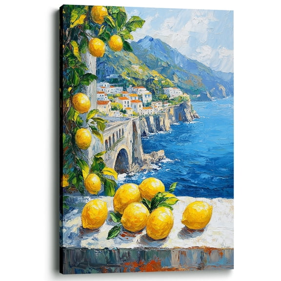 Wallume Store Italian Amalfi Lemon Tree Canvas Wall Art Kitchen Living Room Decor 12x8 inch