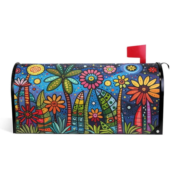 Ryvnso Mailbox Cover Retro Flowers Magnetic Mailbox Wrap Standard Size 21x18 Inch