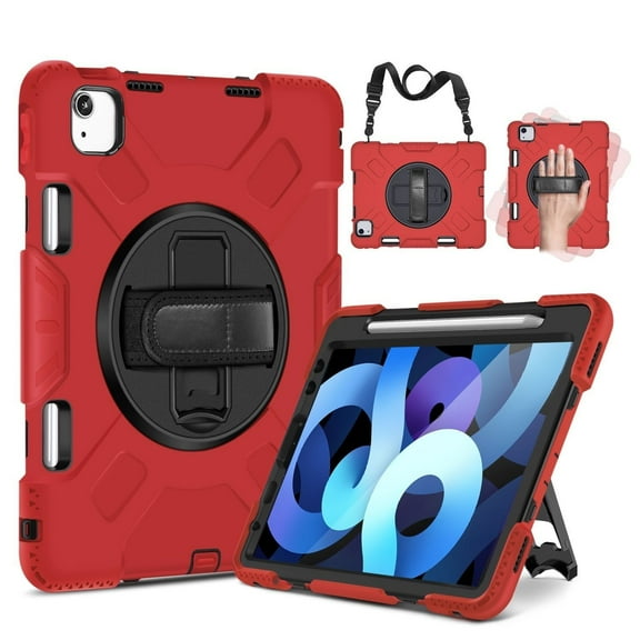 Protective Case for iPad Air 5th 4th Gen 10.9 inch and iPad Pro 11 Inch 4th 3rd 2nd Generation (2022 2021 2020 2018) with Pencil Holder, Handle, Adjustable Stand & Shoulder Strap, Red