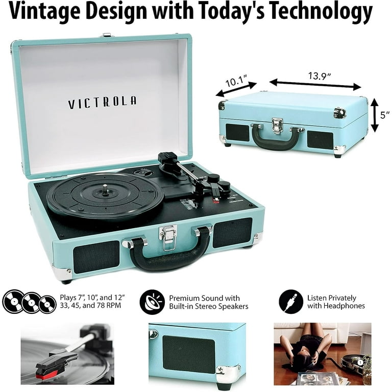 Victrola Vintage Journey 3-Speed Bluetooth Portable Suitcase