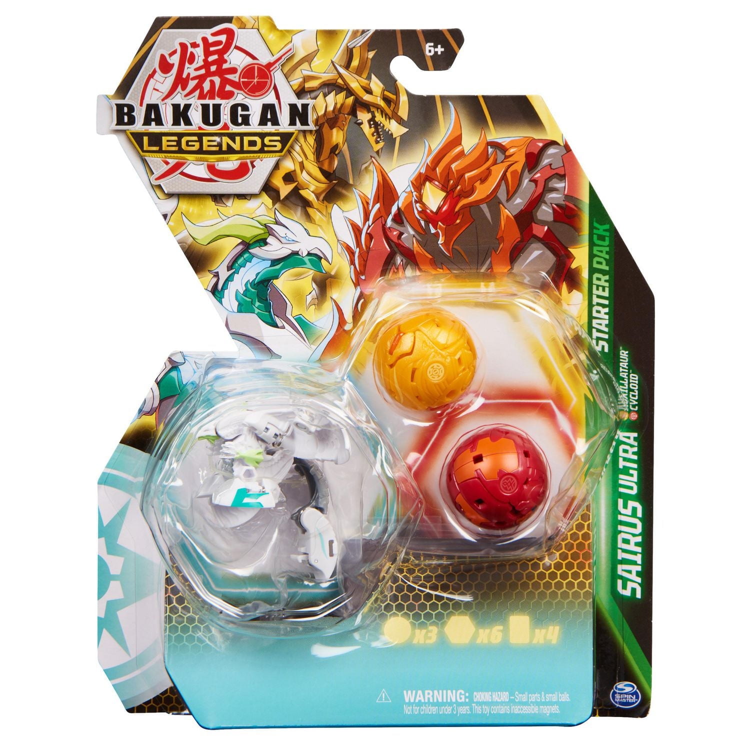 Bakugan Legends Starter 3-Pack, Sairus Ultra with Auxillataur and Cycloid, Collectible Action Figures, Ages 6 and Up
