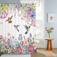 thumbnail image 4 of Shower Curtain Watercolor Floral Hummingbird Shower Curtains for Bathroom Decor, Waterproof Polyester Shower Curtain Set with Hooks, Small Stall Size 36" x 72" Spring Plant White, 4 of 9