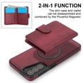 thumbnail image 2 of ELEHOLD Case for Samsung Galaxy S23, 2-in-1 Magnetic Shockproof Leather Wallet Flip Case Cover, Detachable Card Holder with Stand,Winered, 2 of 5
