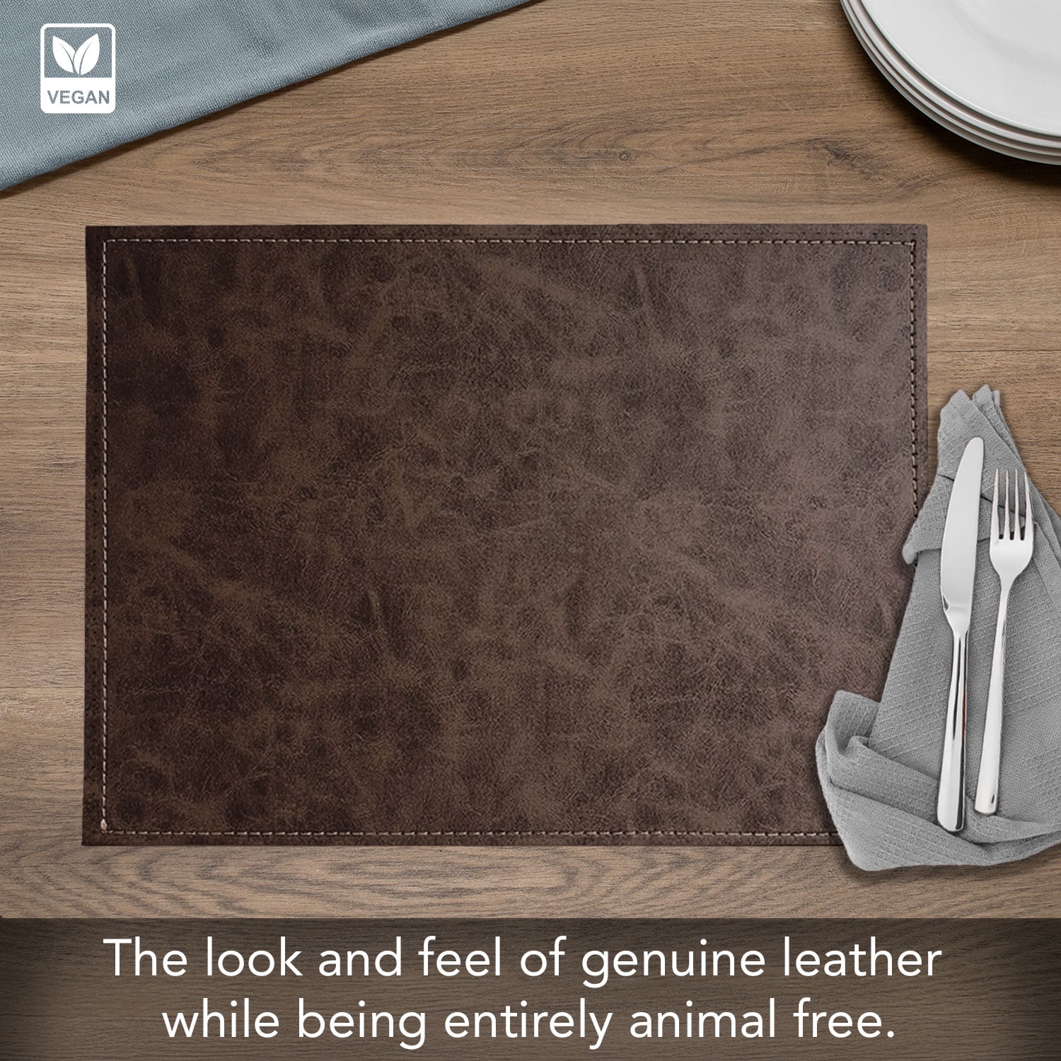 Luxurious Cloves Vegan Leather Placemats 4 Pack Look and Feel of Genuine Leather Infused with Copper