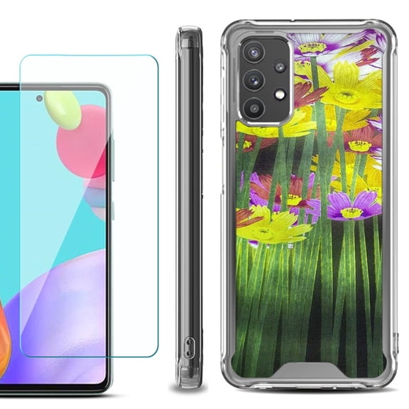 Shockproof Bumper Phone Case for Samsung Galaxy A52 5G, with Tempered Glass Screen Protector, by OneToughShield ® - Dream Flower