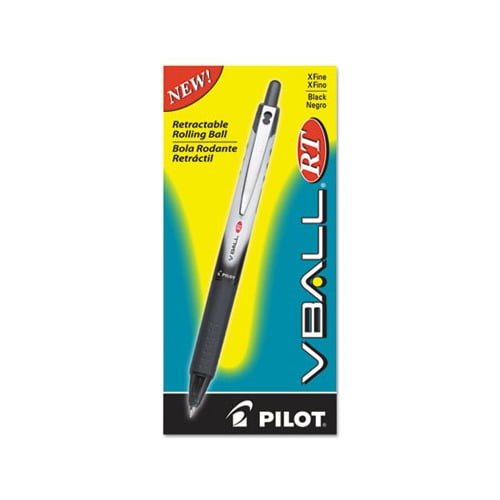 VBall RT Liquid Ink Retractable Roller Ball Pen 0.5mm, Black Ink, Black/White Barrel