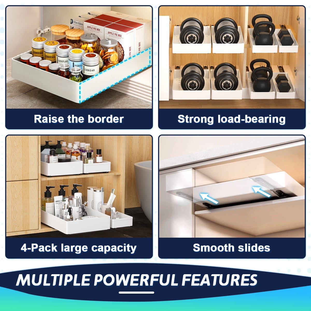OKKEAI 1-Shelf Expandable Kitchen Pantry Cabinet Organizer, Bathroom Cabinet Organizer, 4 Count