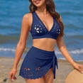 thumbnail image 7 of Fnooota Women's Bikini Swimsuits, Summer Cross Strap Two Piece Vacation Swimwear Bathing Suits Navy Size S-2XL, 7 of 7