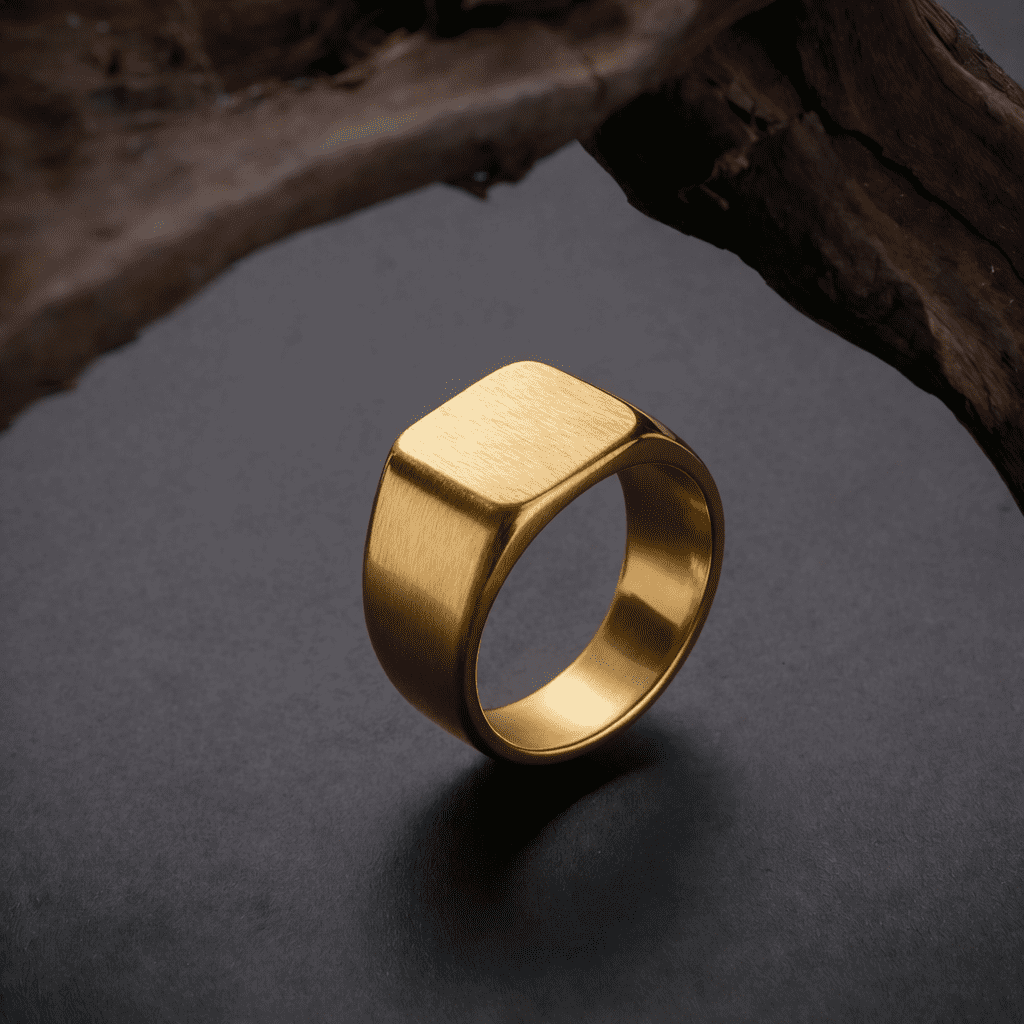 Iron Saints Men 18K Gold Plated Signet Ring, Stainless Steel, Men Jewelry Gift for Men