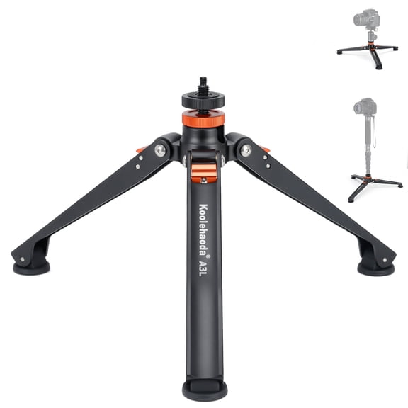 Koolehaoda Mini Tripod Base for Monopods, Aluminum Desktop Tripod with Three Feet Universal 3 Leg Support with 1/4"- 3/8" Screw Mount for DSLR Camera Monopod Unipod Photography Stick Ball Head