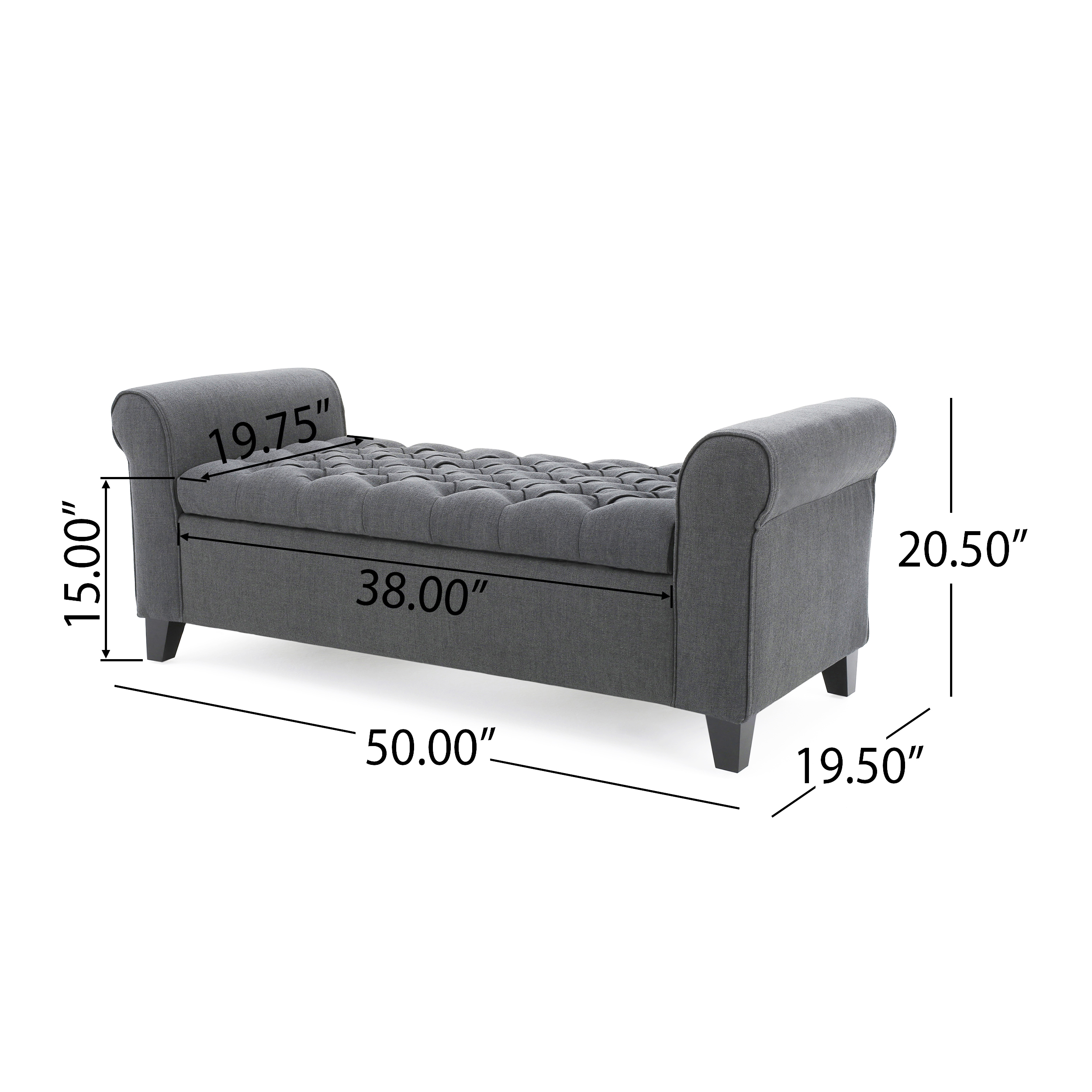 Euroco 50" Fabric Armed Storage Bench, Modern Upholstered Padded Storage Bench for Entryway Bed Foot Entryway, Gray