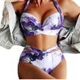 thumbnail image 3 of JDEFEG Plus Size Retro High Wrap Front Halter Top Shorts Swimsuit Polyester Purple (Women), 3 of 9