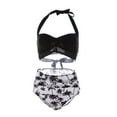 thumbnail image 3 of Women Vintage Swimsuit Two Piece Retro Halter Ruched High Waist Print Bikini Set, 3 of 9