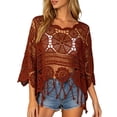 thumbnail image 2 of Swimsuit Crochet Cover Up for Women Hollow Out Beach Surplice Casual T Shirt Bathing Suit Coverups Knit Top Wine One Size, 2 of 5