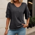 thumbnail image 2 of Krdevn Women's Summer Solid Color V Neck Tee with Double Layer Flared Mid Sleeves Casual Loose Fit Top,Women's Tops, Tees & Blouses,Size:XXL, 2 of 5