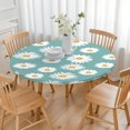 thumbnail image 3 of Teal Daisy Flower Yellow Centers Pattern Round Fitted Tablecloth with Elastic Edge,Dining Table Cover Waterproof,Outdoor Round Tablecloth for Camping,Dining,Indoor and Outdoor, 3 of 7