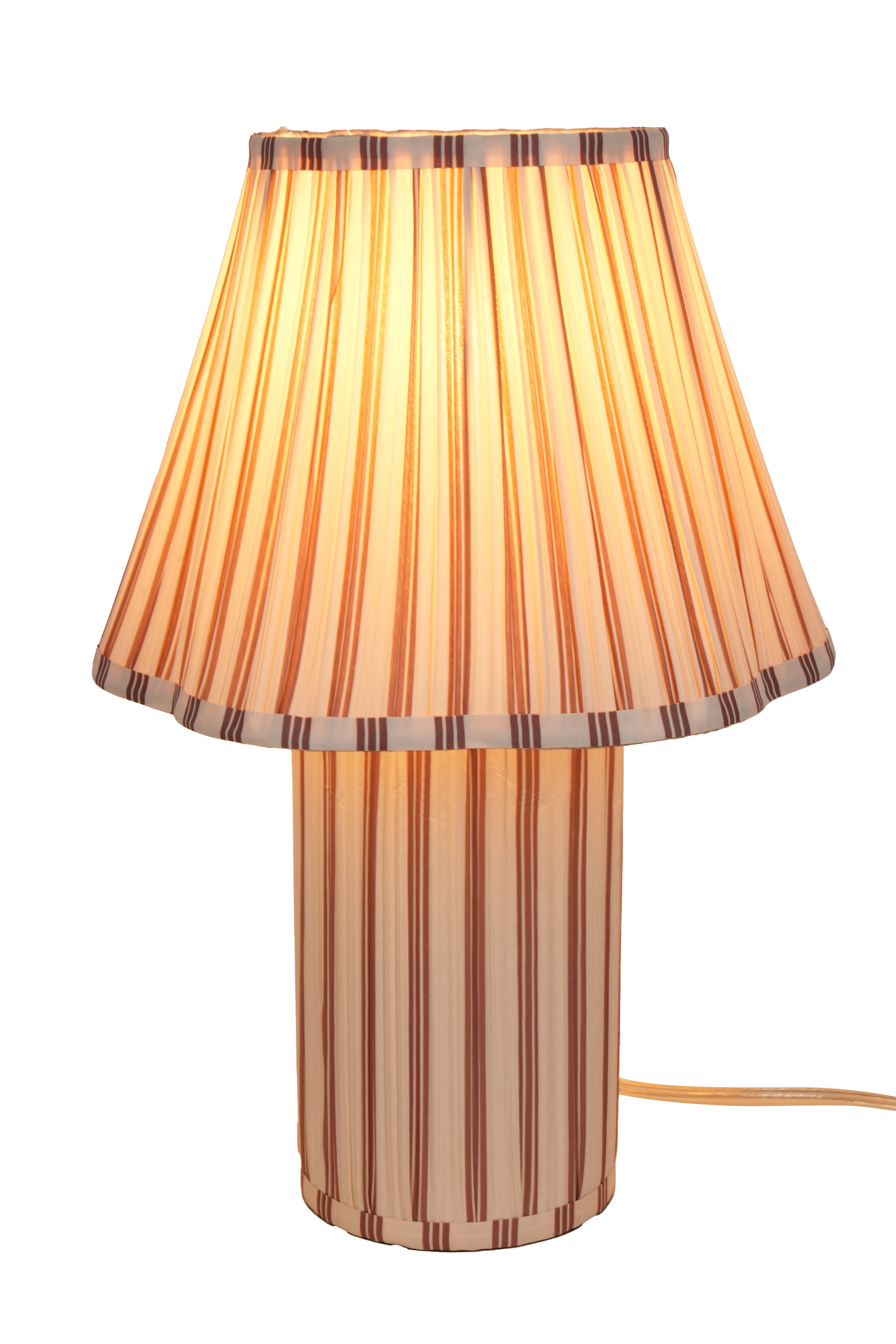 Beautiful 19 in Cabana Stripe Fabric Table Lamp with Scalloped Shade, Brown and Arctic White