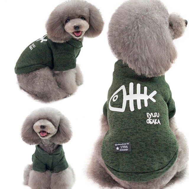 Ropa con estampado de hueso de pescado para mascotas, Sudadera con capucha de algodón para perros pequeños y gatos, abrigo para cachorros, Yorkies, Chihuahua, ropa para mascotas