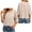 Beige, variant on Women's 3/4 Flared Sleeve Tops Lightweight Soft Crew Neck Solid Color Blouses Loose Dressy Casual Scalloped Wave Hem Shirts XXL