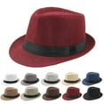 thumbnail image 1 of Cheers US Womens & Mens Wide Brim Fedora Hats Felt Panama Cap Casual Hats with Belt, 1 of 7