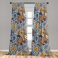 thumbnail image 2 of Paisley Window Curtains, Floral Design Traditional Drop Look Motifs with Dots and Delicate Blooms, Lightweight Decor 2-Panel Set with Rod Pocket, Pair of - 28"x63", Marigold Rust Blue, by Ambesonne, 2 of 3