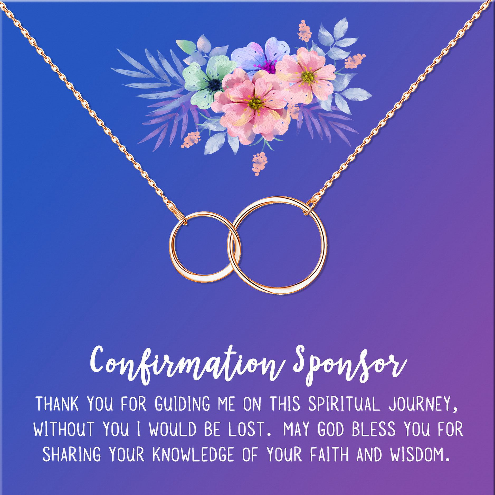 Anavia Confirmation Sponsor Gift for Women, Gifts for Sponsors, Baptism Gift, Goddaughter Gift, Thank you Religious Sponsor Gifts Card Necklace-[Rose Gold Infinity Double Ring, Blue-Purple Gift Card]