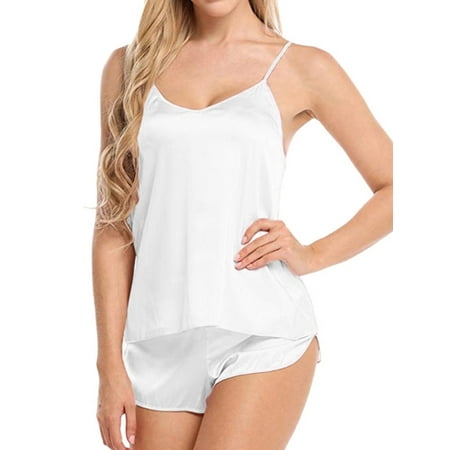 

Women Sexy Solid Satin Cami+Shorts Lingerie Sleepwear Set