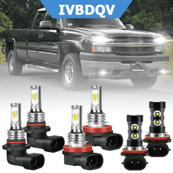 For Chevy Silverado 2500 2008-2014 LED Headlights Combo 9005 High Beam H11 Low Beam H11 Fog Light Kit 6Pcs Bright White