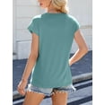 thumbnail image 2 of IWEMEK Women Shirts Fashion Trendy Short Sleeve Tops Pure Green Pleated Going Out Blouses Basic Tee, 2 of 7