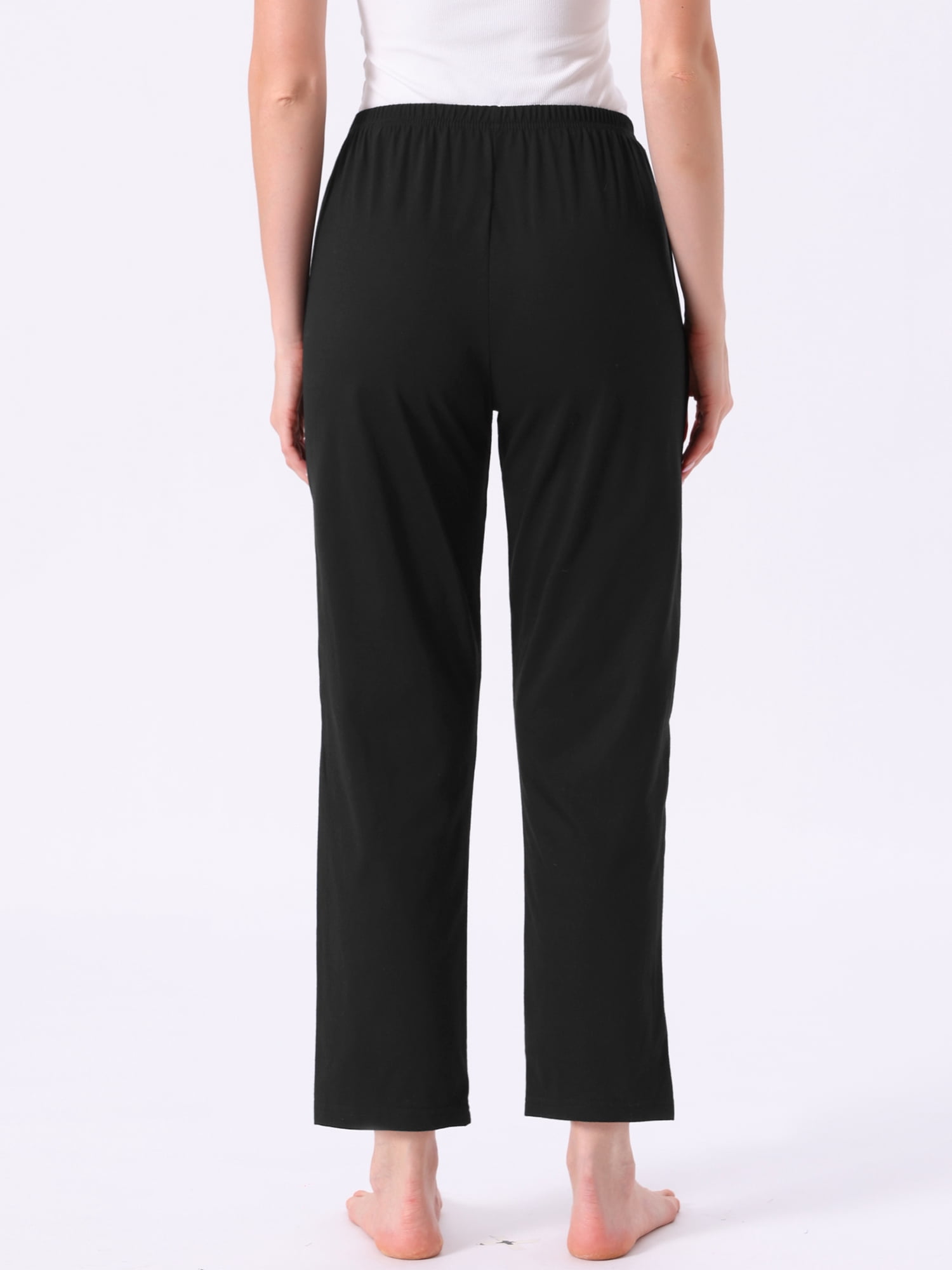 DARING DIVA Women's Cotton Plaid Elastic Waist with Pocket Lounge Pants L Black