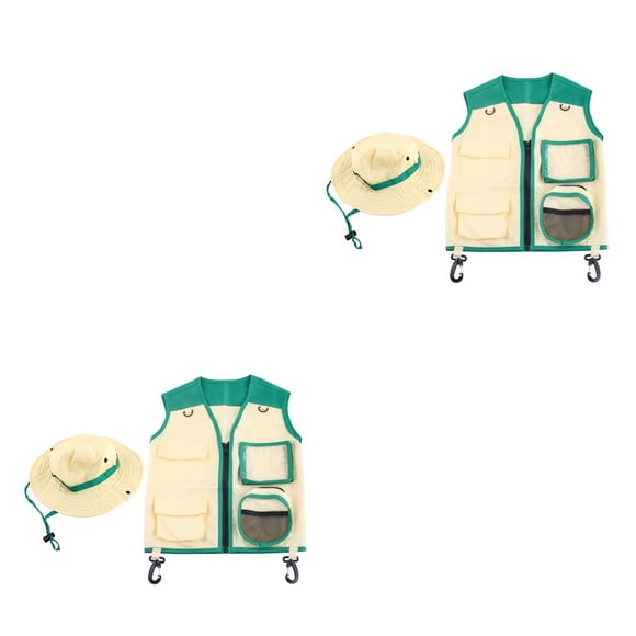 Vogacara Niños Insect Explorer Chaleco Sombrero Kit Acampar al aire libre Pesca Disfraces de aventura Fiesta escolar Niños Niñas Traje con múltiples Verde 2piezas Vogacara CBP192134