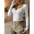 thumbnail image 5 of Female Long Sleeve V Neck T Shirts Double Lined Crop Top Seamed Cup Going Out Tops White XL, 5 of 7