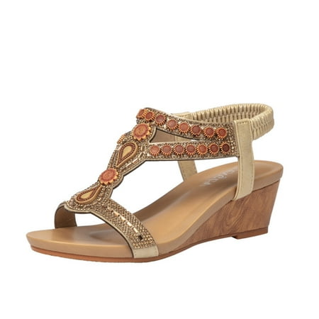 

Cathalem Womens Wedge Sandals Size 10 Women Sandals Summer Female Slippers Flat Woman Toe Wedge Thong Sandals for Women Size 10 Gold 7