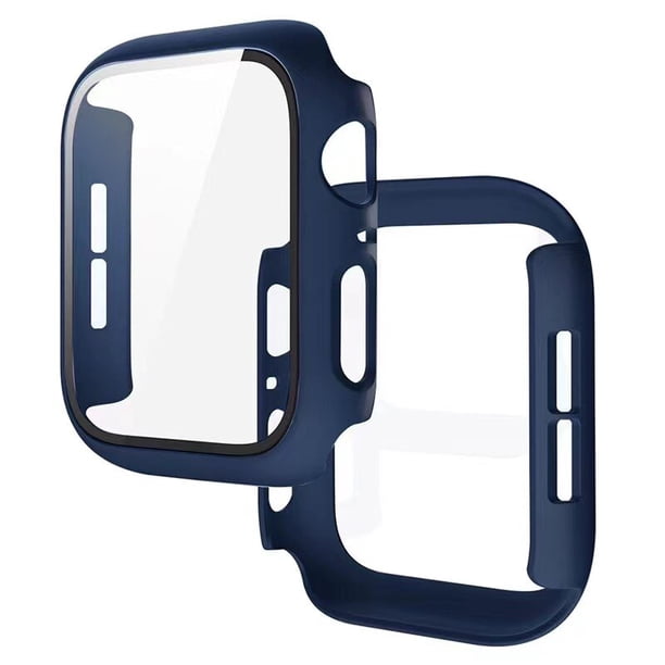 Vidrio templado + funda para Apple Watch Series 8/7/6/5/4/3/2/1/SE 38mm 40 41mm 42 44mm 45mm Protector de pantalla Marco de parachoques para IWatch Tan Jianjun unisex