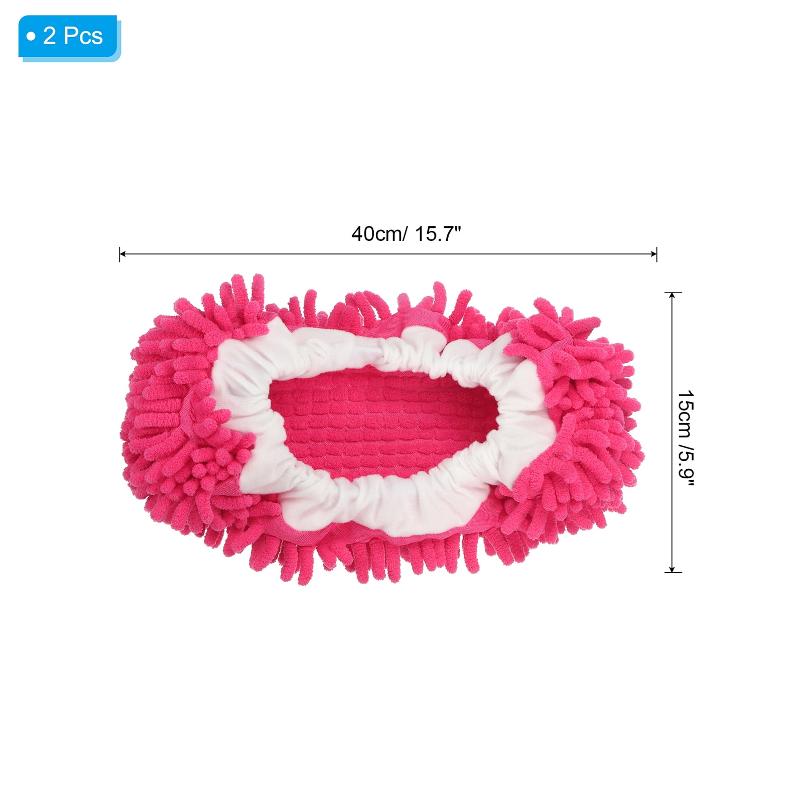 Unique Bargains Mop Slippers Microfiber Floor Cleaning Cover Chenille Duster 2Pcs Rose Red