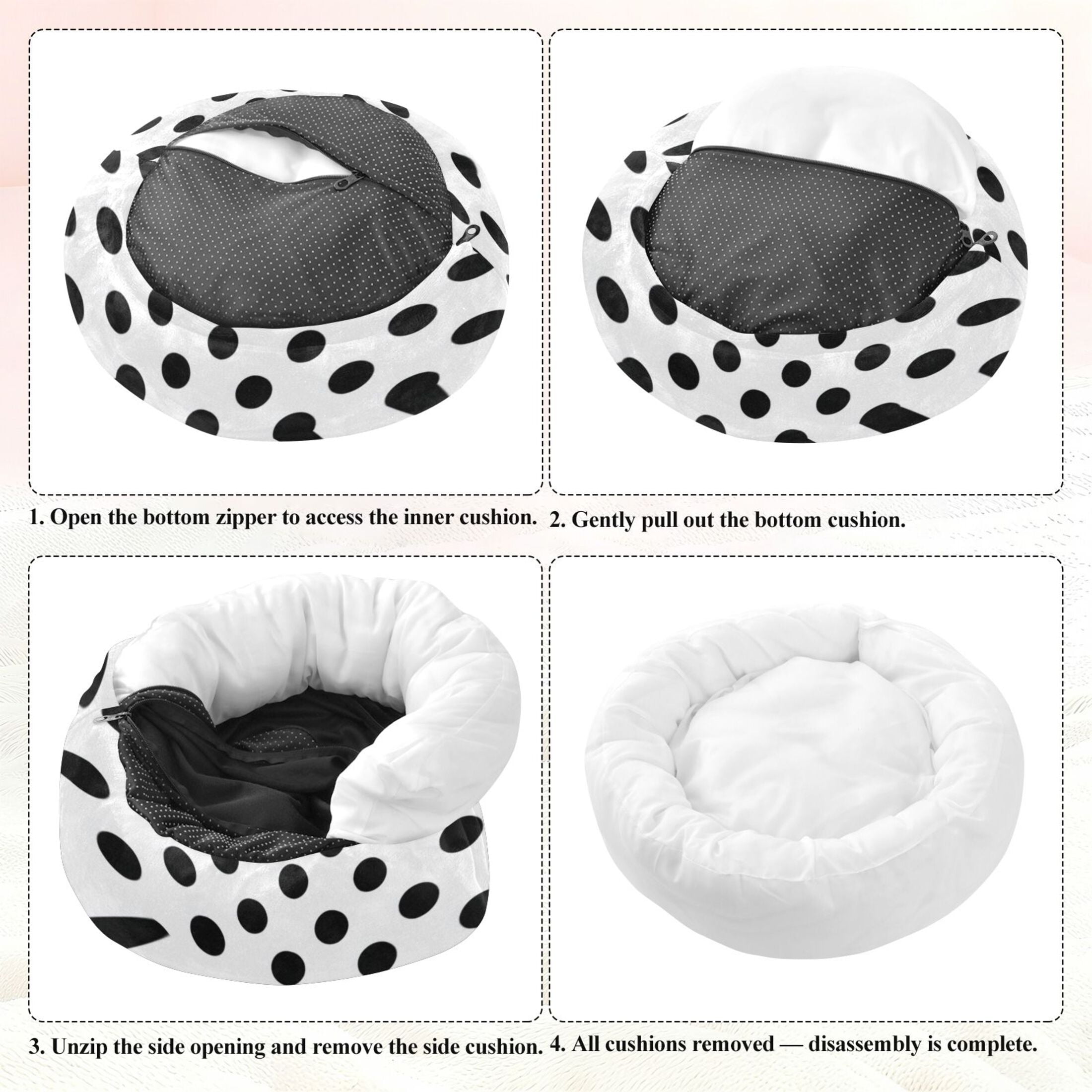 Iauyy Pet Couch Donut Cat Bed for Indoor Cats/Small Dogs Washable & Machine with Non-slip Bottom Calming Cat Furniture, Black and White Dot (XS)