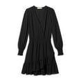 thumbnail image 6 of Michael Kors Womens Black Solid Smocked Ruffle Hem Long Sleeve Dress Sz XS $140, 6 of 8